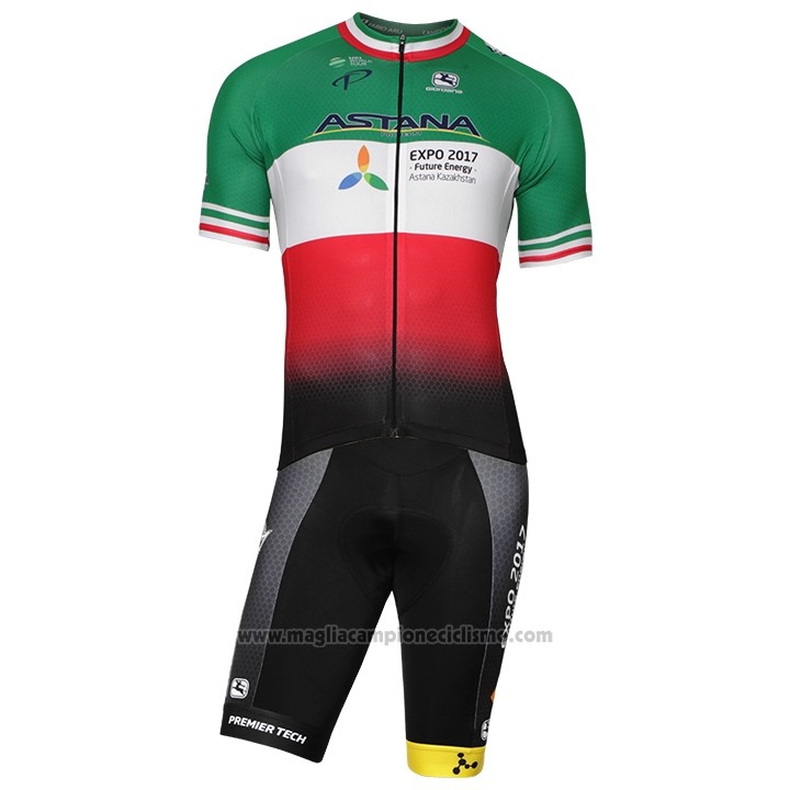 2018 Abbigliamento Ciclismo Astana Campione Italia Manica Corta e Salopette